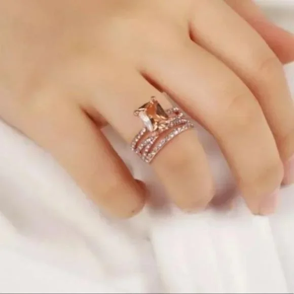 NEW 18K Rose Gold  Morganite Eternity Ring, cute Ring, shiny Ring. - Picture 3 of 4